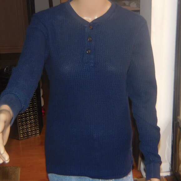 Men’s Waffle-Knit Henley Sweater – Navy Blue, Size Small - Picture 2 of 7